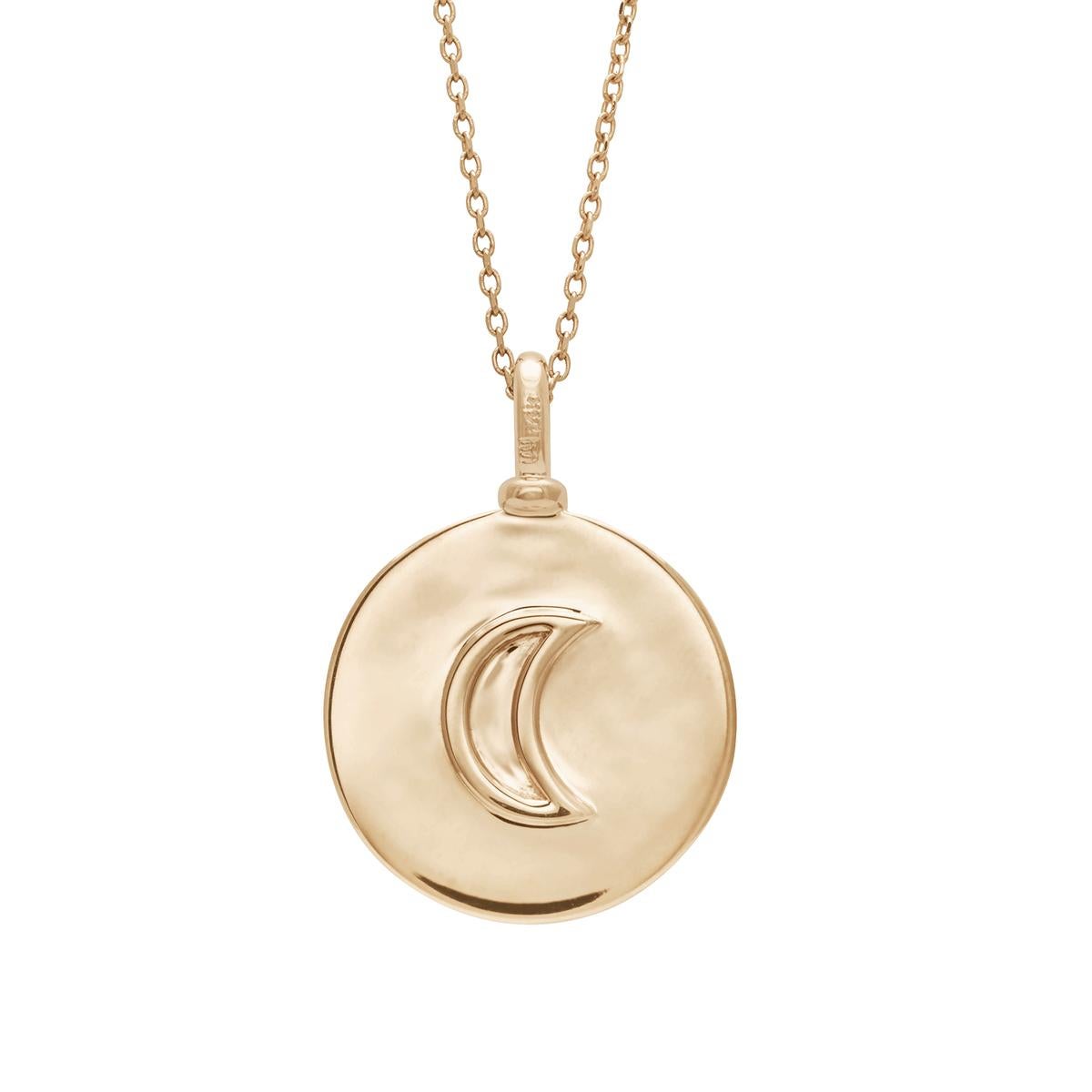 18mm, 14k yellow gold pendant with Cancer sign and 0.08 ctw white diamond (5 stones) constellation. The back of the pendant holds Cancer's ruling planet, Moon. 16