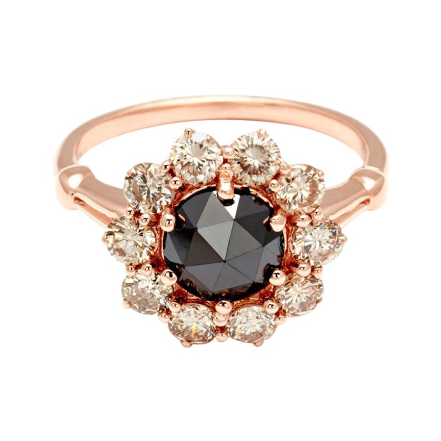 Anna Sheffield 14k Rose Gold, 0.95 Carat Black Diamond Celestine Engagement Ring For Sale