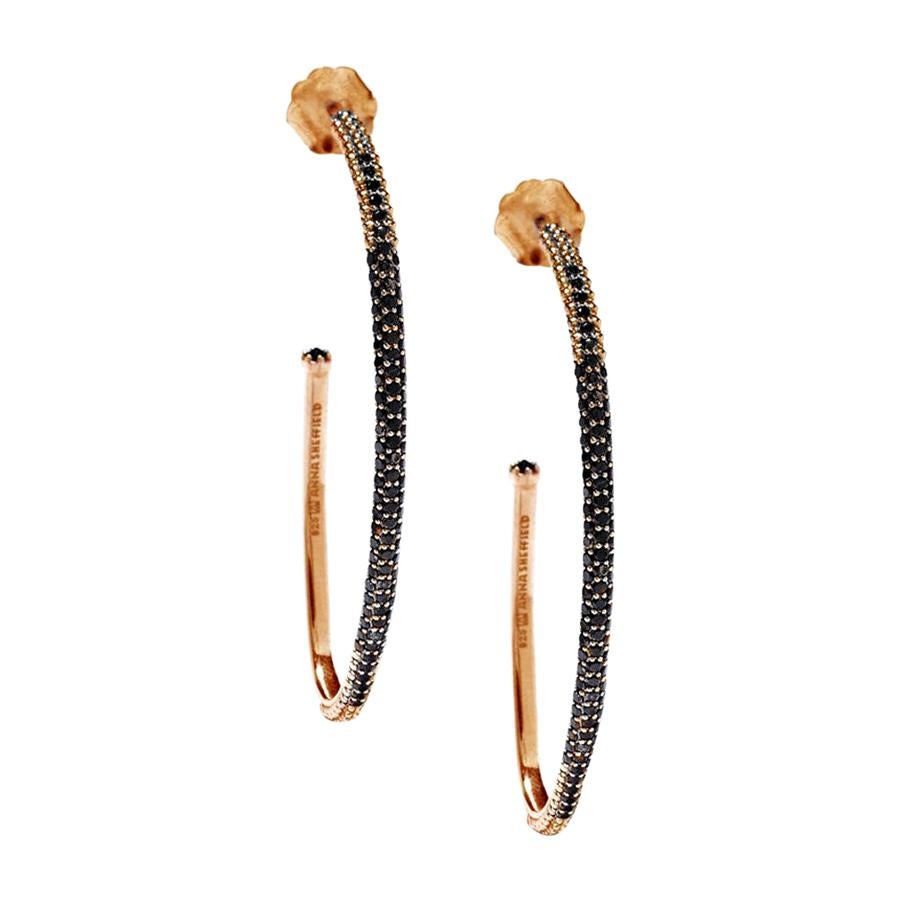 Anna Sheffield 14k Rose Gold & Black Diamond Eleonore Pave Hoop Earrings For Sale