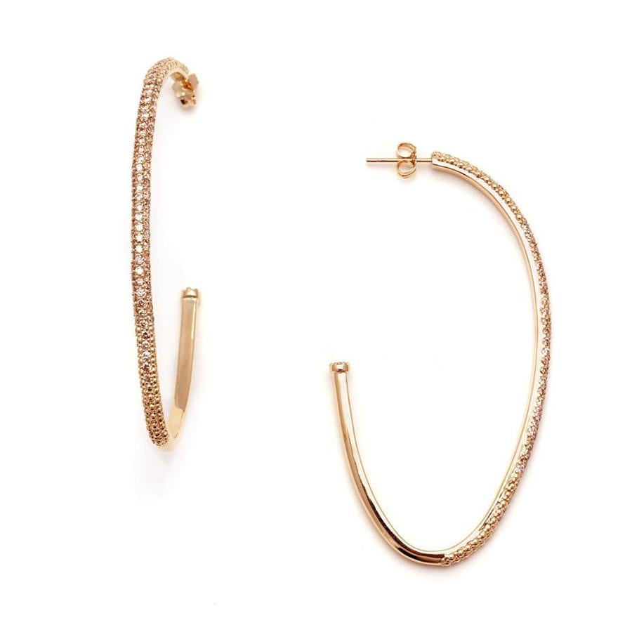 Round Cut Anna Sheffield 14k Rose Gold & Champagne Diamond Eleonore Pave Hoop Earrings