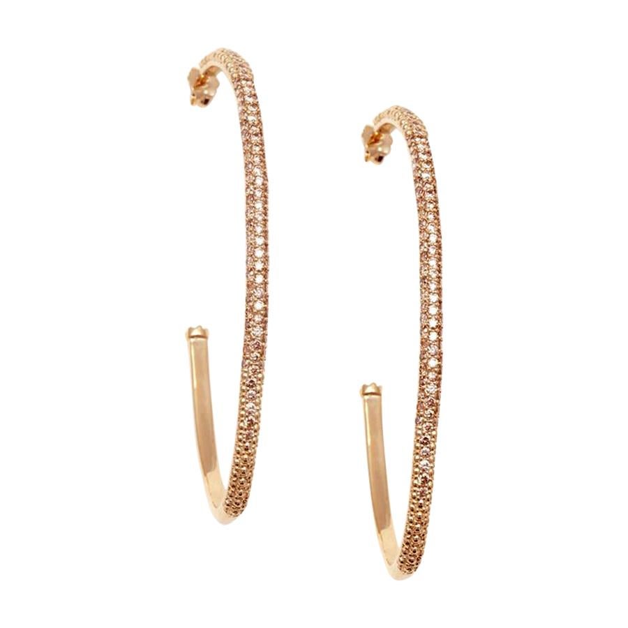 Anna Sheffield 14k Rose Gold & Champagne Diamond Eleonore Pave Hoop Earrings