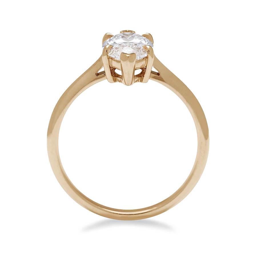 Approximately 1.50ct (F/SI1) marquise white diamond center set in 14k recycled yellow gold.

(Size 6 Available Now.)

The Bea Solitaire Ring is re-imagined as a classic, sleek solitaire ring. This piece features a marquise white diamond center set