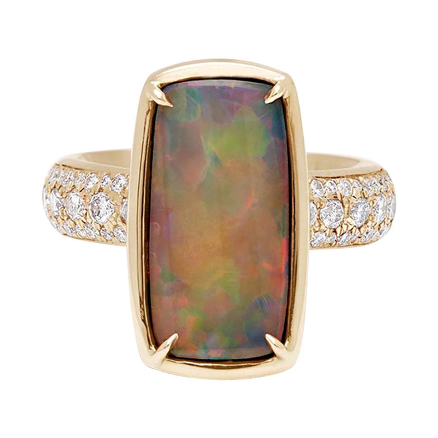 Anna Sheffield 14k Yellow Gold, Black Opal & Grey Diamond Eleonore Tria Ring For Sale