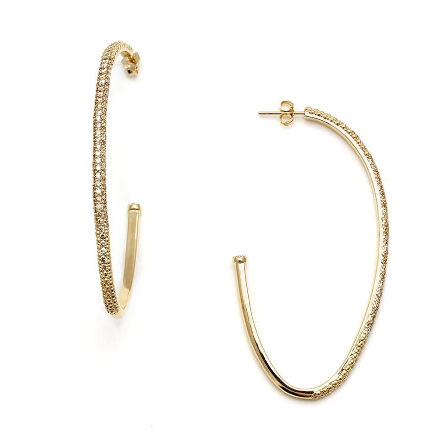 Round Cut Anna Sheffield 14k Yellow Gold & Champagne Diamond Eleonore Pave Hoop Earrings For Sale