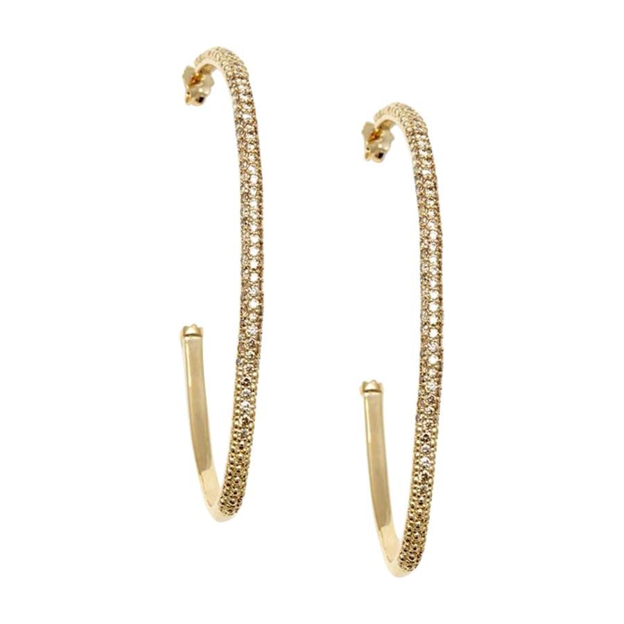 Anna Sheffield 14k Yellow Gold & Champagne Diamond Eleonore Pave Hoop Earrings For Sale