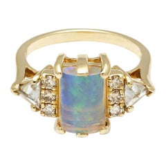 Anna Sheffield 14k Yellow Gold, Opal Cabochon & Diamond Stardust Bea Ring