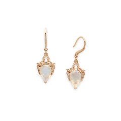 Anna Sheffield 14k Yellow Gold Rainbow Moonstone and White Diamond Pear Earrings
