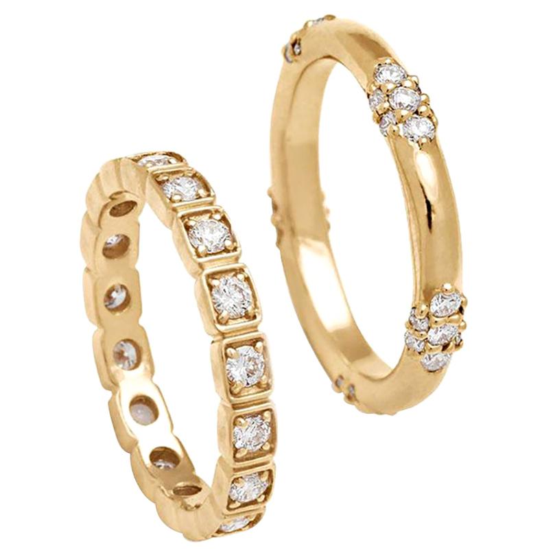 Anna Sheffield 14k Yellow Gold White Diamond Wedding Band Perfect Pair For  Sale at 1stDibs