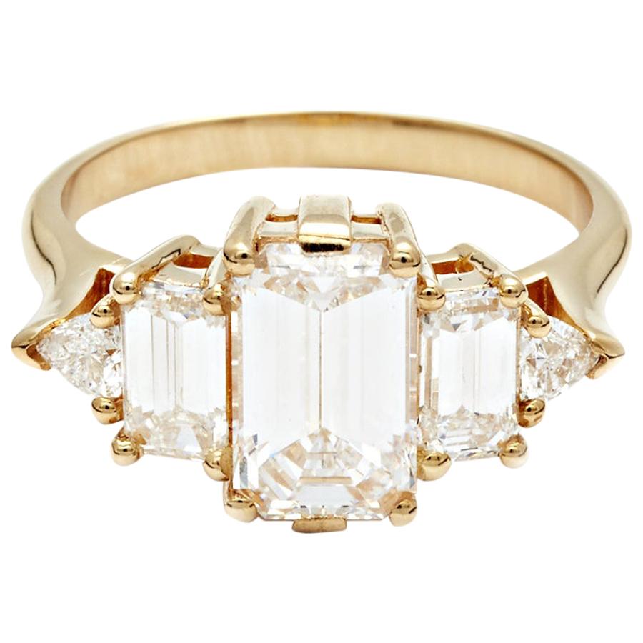 Anna Sheffield 2.66ctw White Diamond Emerald Cut and Baguette Engagement Ring For Sale
