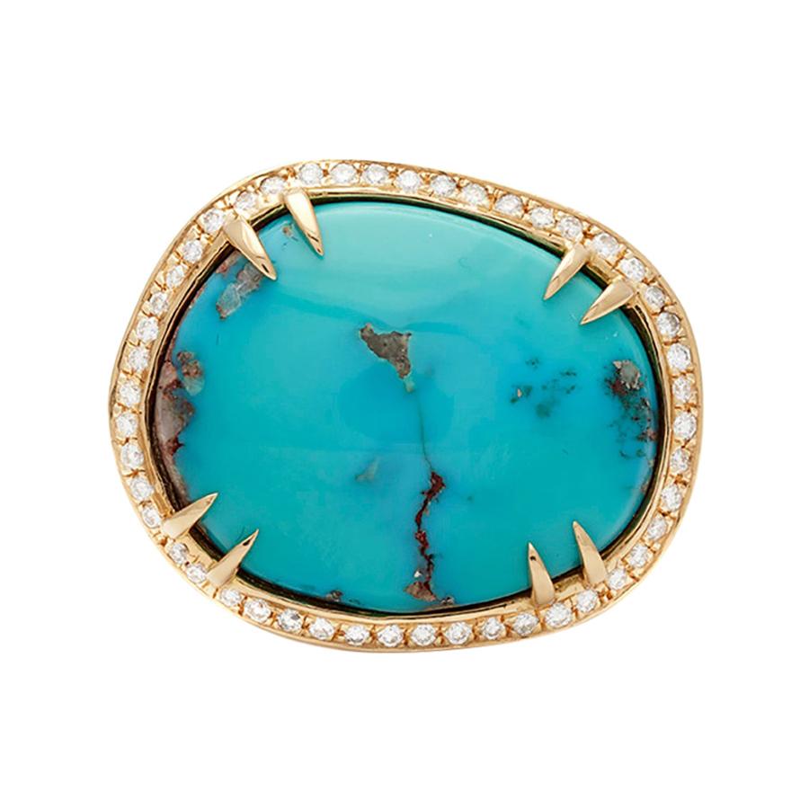 Anna Sheffield 18 Karat Yellow Gold Turquoise & White Diamond Luna Heritage Ring For Sale