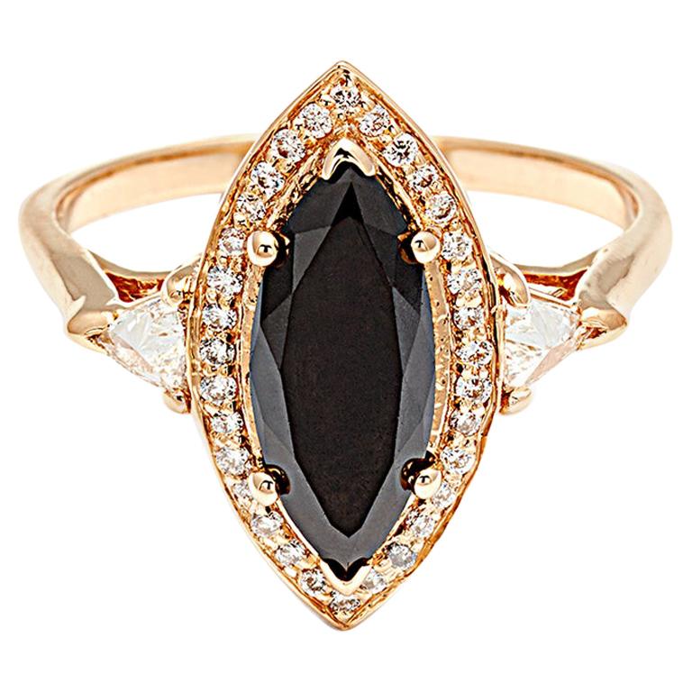 Anna Sheffield 2.00 Carat Black Diamond Marquise Bea Halo Ring For Sale