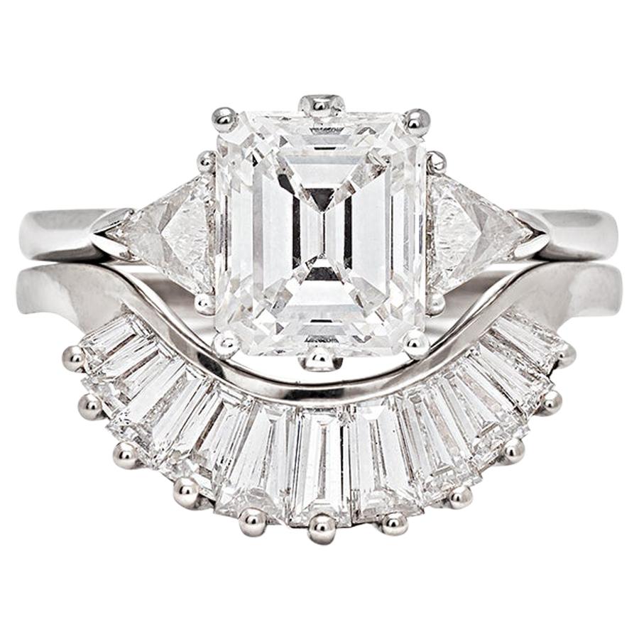 Anna Sheffield Bea Emerald Cut White Diamond Baguette Ring Set For Sale