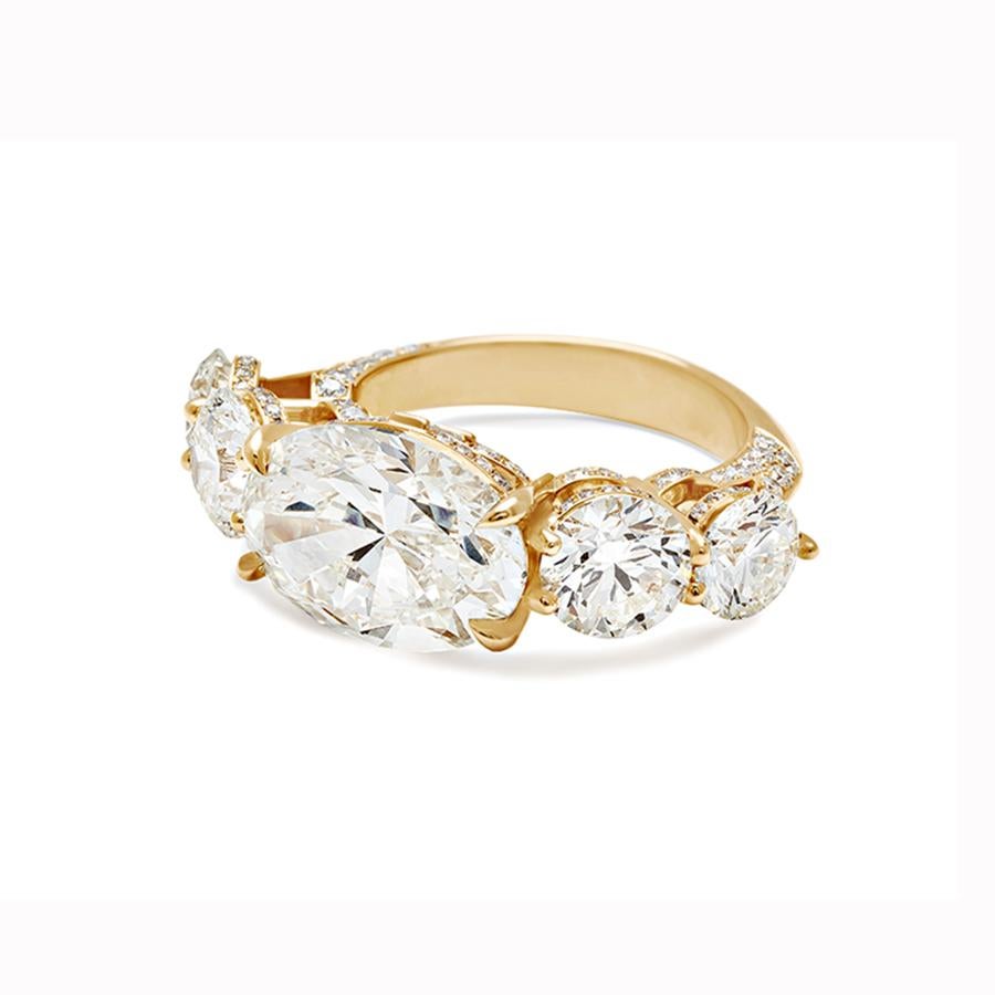 5 east-west white diamond brilliant cut ovals with micro pavé totaling 10.01ctw set in 18k recycled yellow gold. 

To mark the 10 Year Anniversary of Anna Sheffield Fine Jewelry, over ten carats of glittering white diamond has taken shape in the