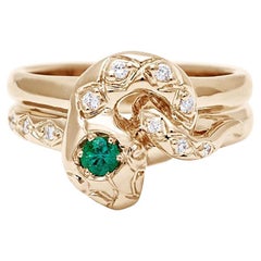Anna Sheffield Emerald and White Diamond Victorian Serpent Ring