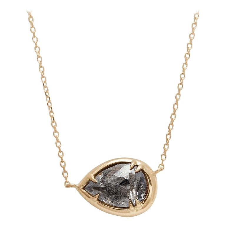 Anna Sheffield Grey Diamond Pear Amulet Necklace For Sale