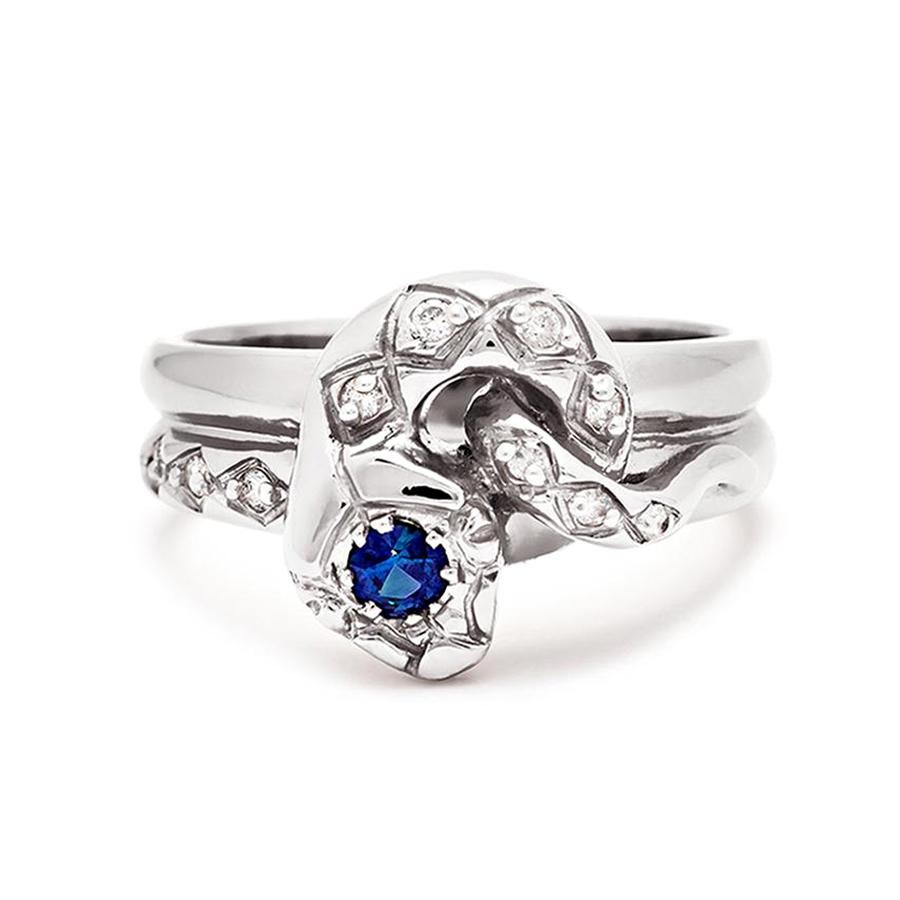 Anna Sheffield Sapphire and White Diamond Victorian Serpent Ring In New Condition For Sale In New York, NY
