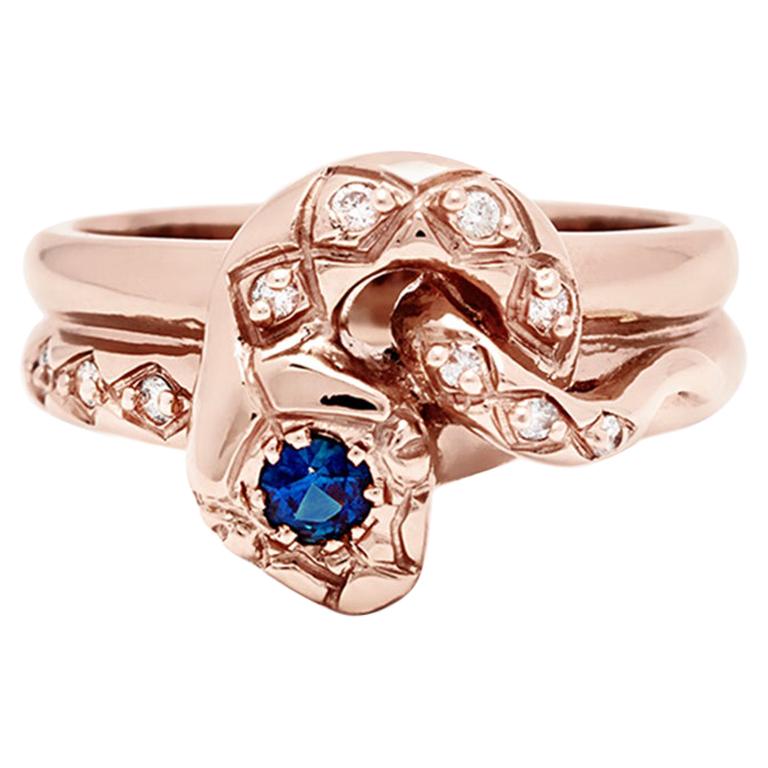 Anna Sheffield Sapphire and White Diamond Victorian Serpent Ring For Sale