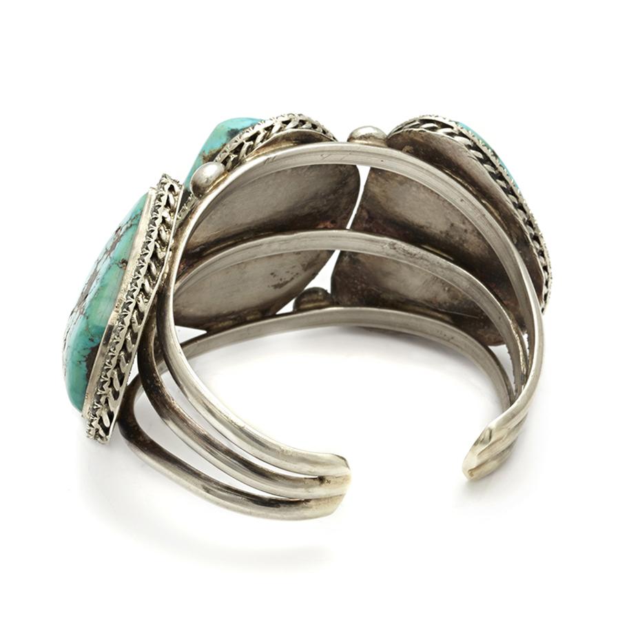 Anna Sheffield Sterling Silver, Turquoise & Grey Diamond Dusted Three Stone Cuff In New Condition In New York, NY