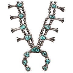 Anna Sheffield Sterling Silver, Turquoise & Grey Diamond Squash Blossom Necklace