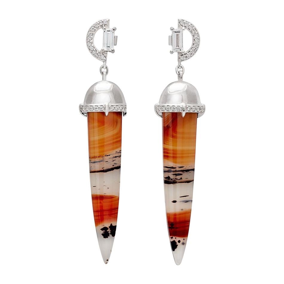 Anna Sheffield Sunset Chalcedony and White Diamond Drop Earrings For Sale