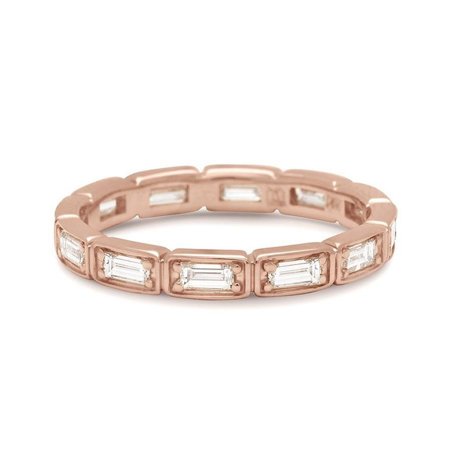 Approximately 0.85ctw white diamond baguettes set in 14k recycled yellow, rose, or white gold.

Equal parts timeless and uniquely modern, the Wheat Eternity Baguette band is a stunning new addition to the collection, featuring channel set baguettes