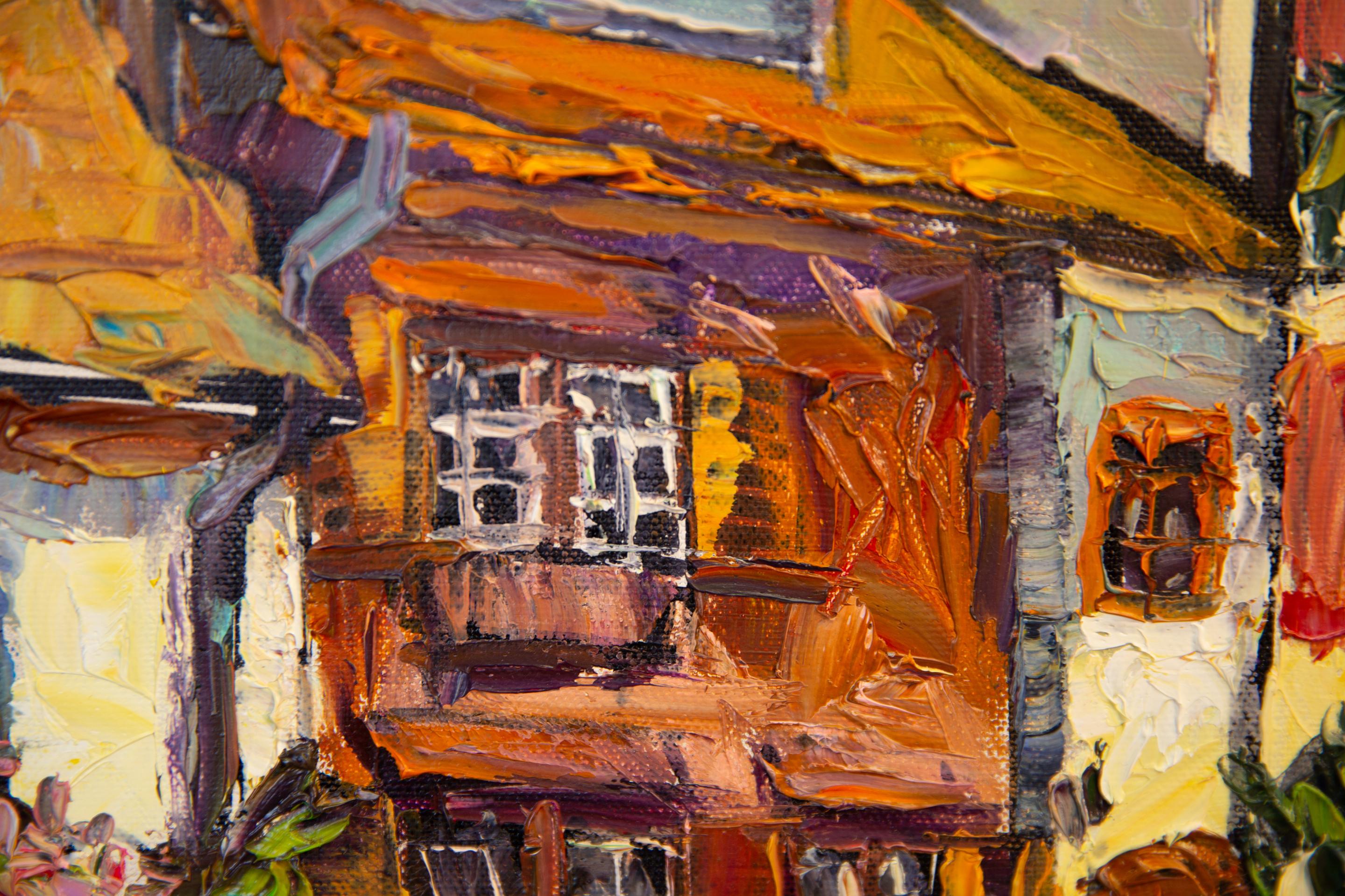 A Cozy Courtyard in Vaduz. Landscape in oil, houses, beauty of an old town. For Sale 5