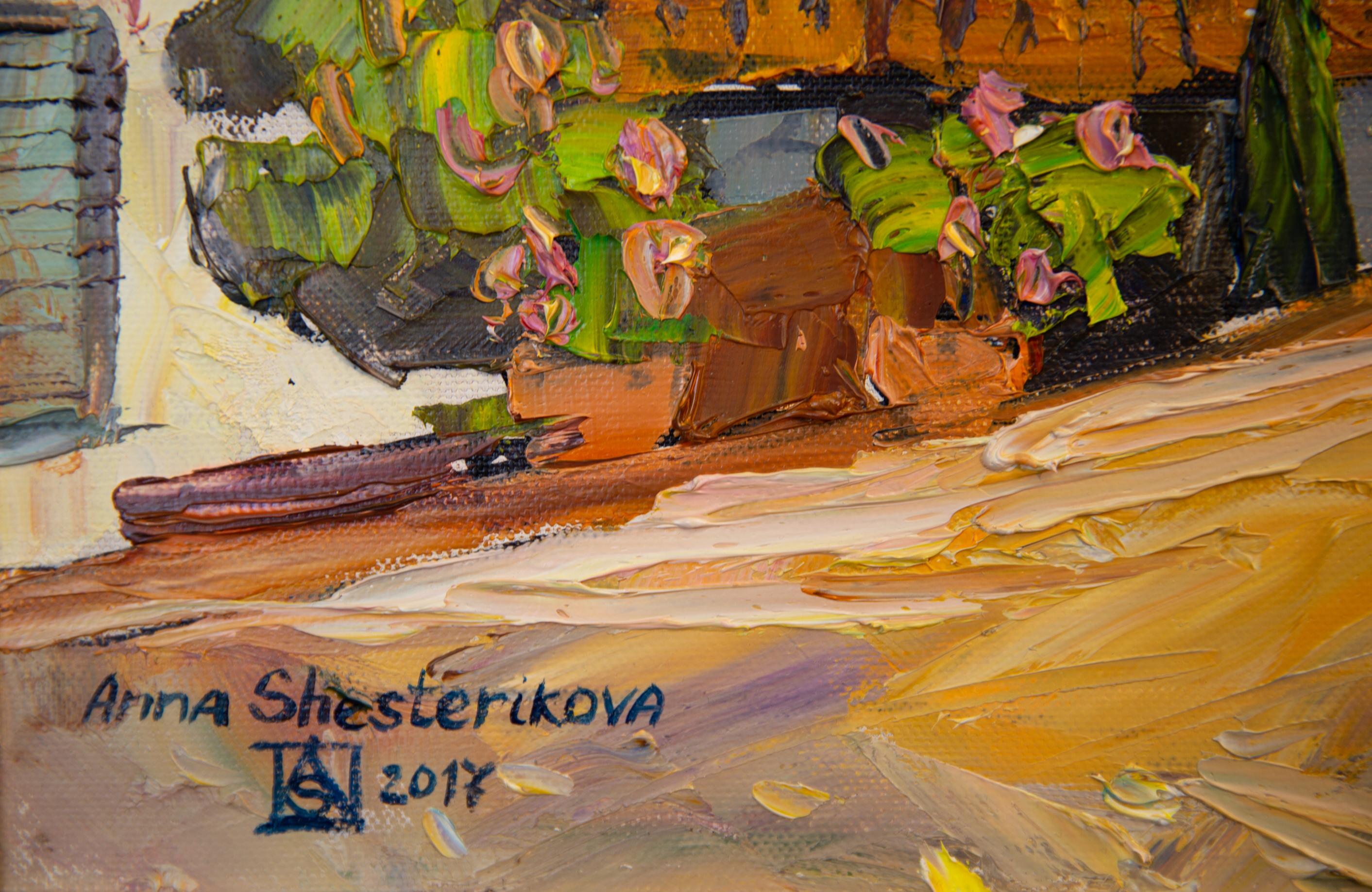 A Cozy Courtyard in Vaduz. Landscape in oil, houses, beauty of an old town. For Sale 6