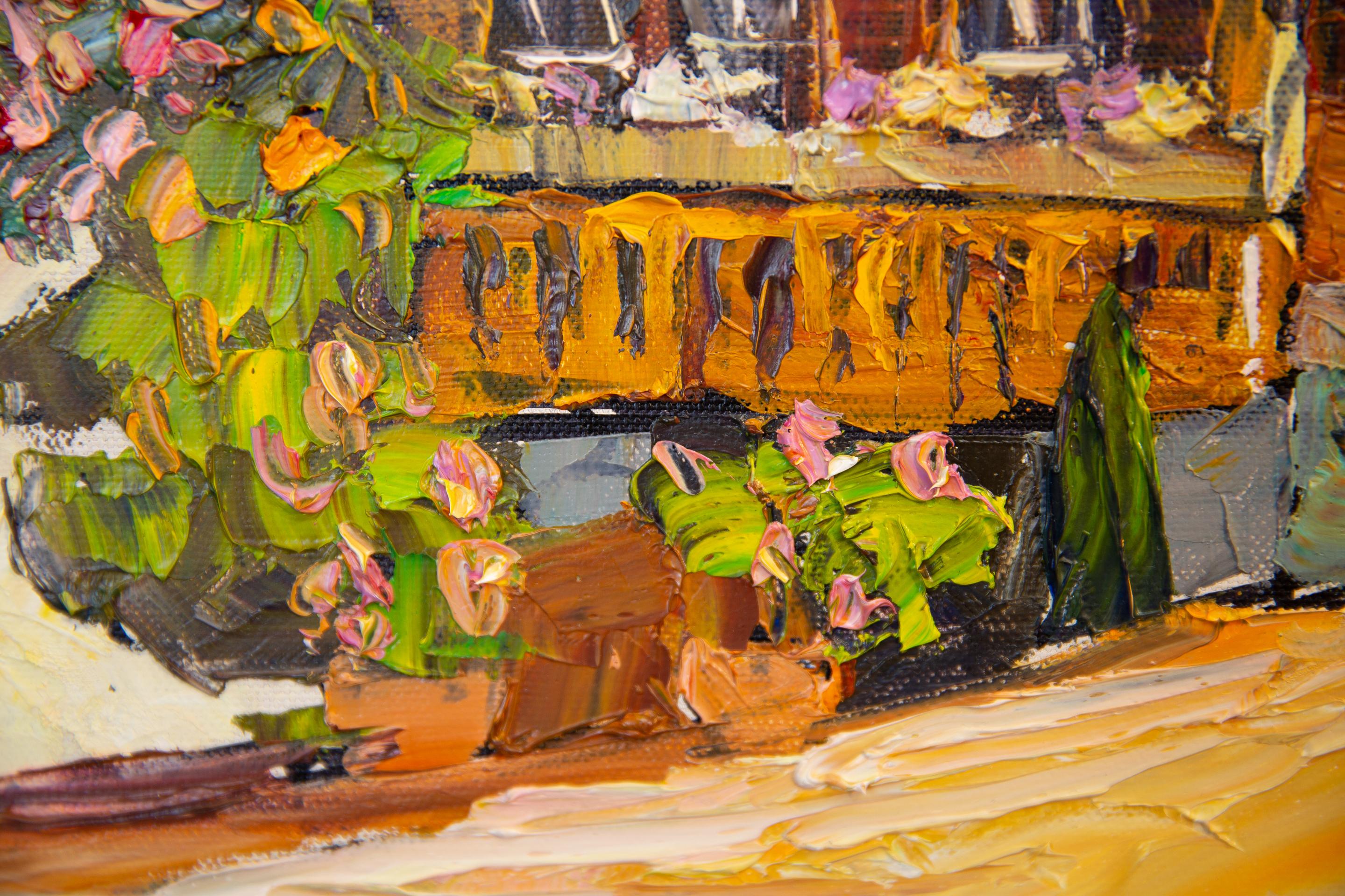 A Cozy Courtyard in Vaduz. Landscape in oil, houses, beauty of an old town. For Sale 7