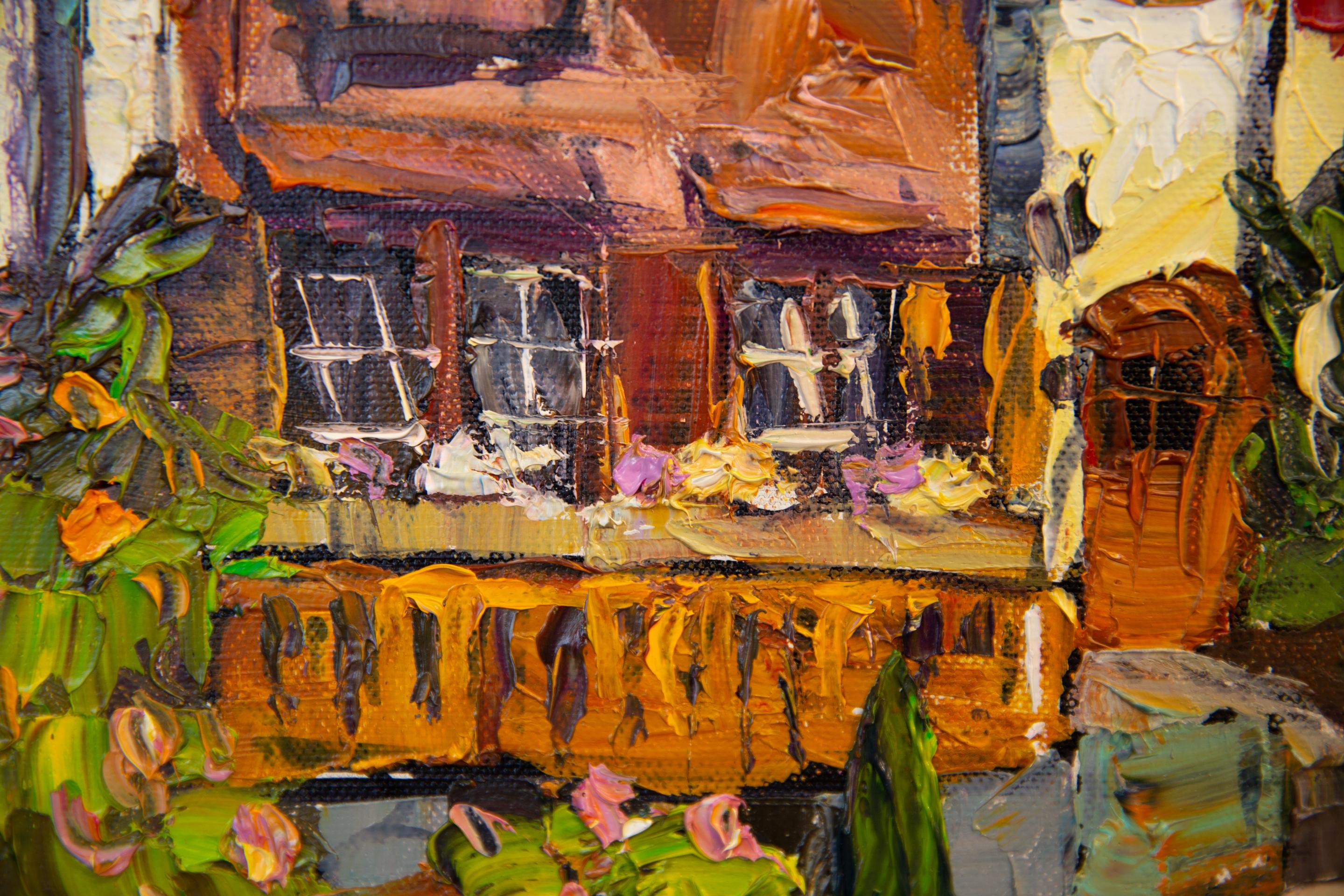 A Cozy Courtyard in Vaduz. Landscape in oil, houses, beauty of an old town. For Sale 8