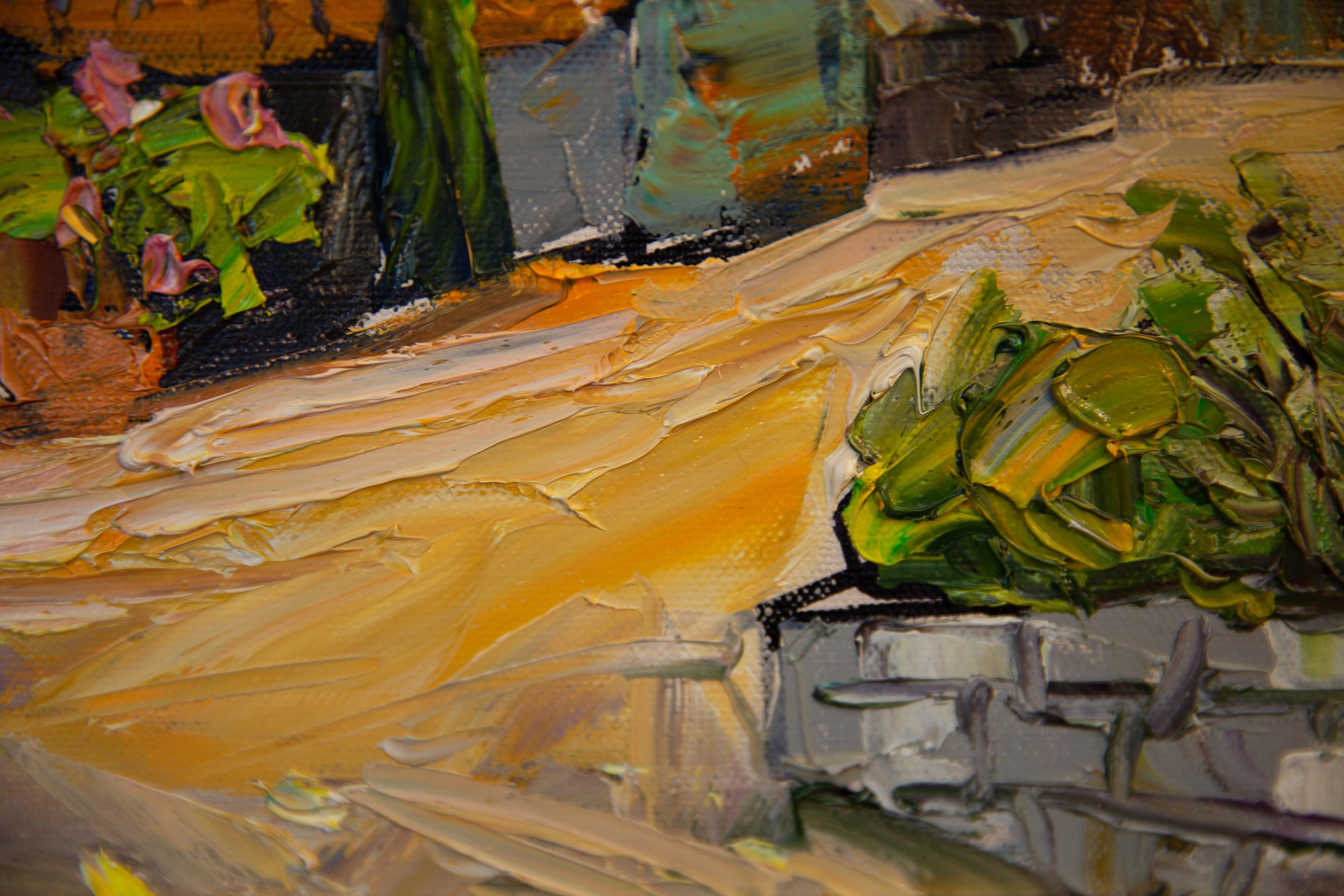 A Cozy Courtyard in Vaduz. Landscape in oil, houses, beauty of an old town. For Sale 1