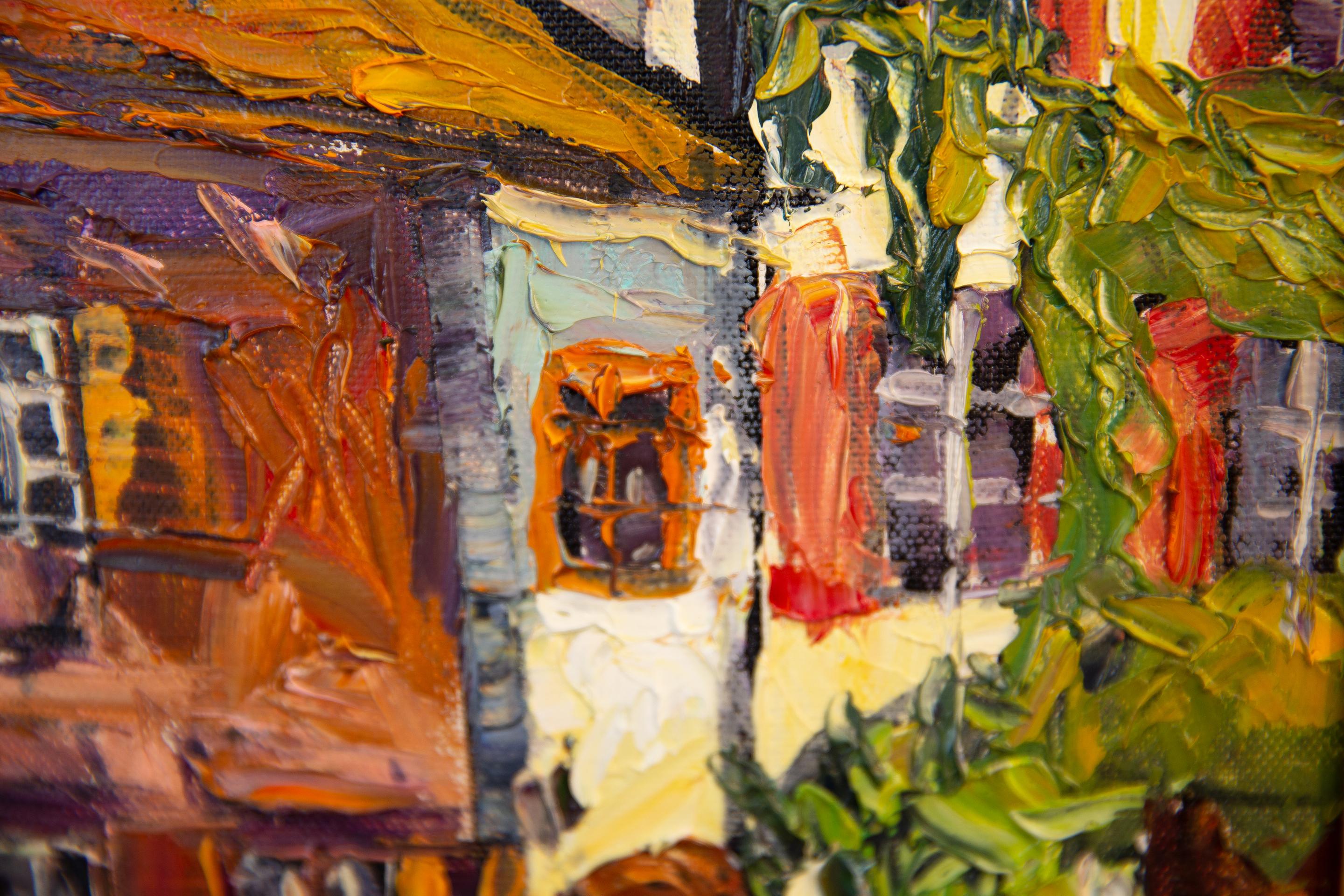A Cozy Courtyard in Vaduz. Landscape in oil, houses, beauty of an old town. For Sale 2