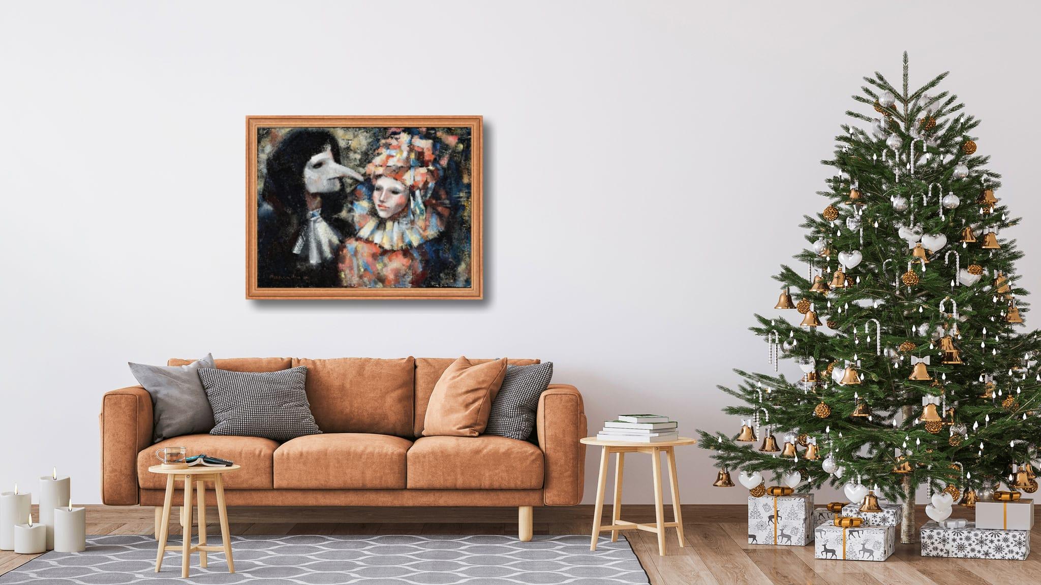 Un secret de deux. Portrait figuratif, Venise, carnaval, masque, horizontal en vente 7