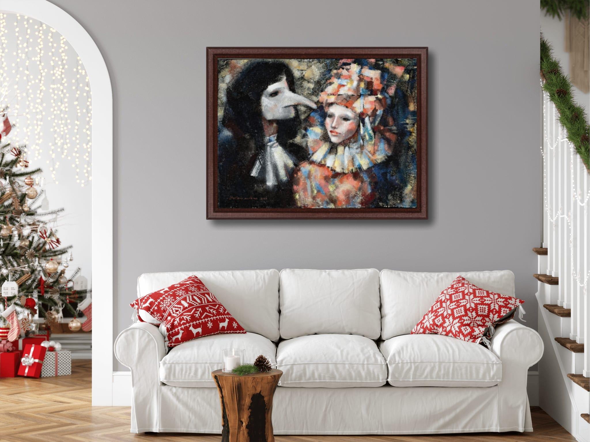 Un secret de deux. Portrait figuratif, Venise, carnaval, masque, horizontal en vente 10