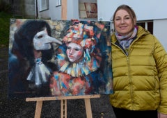 A Secret Of Two. Portrait, figurative, Venice, carnival, mask, horizontal