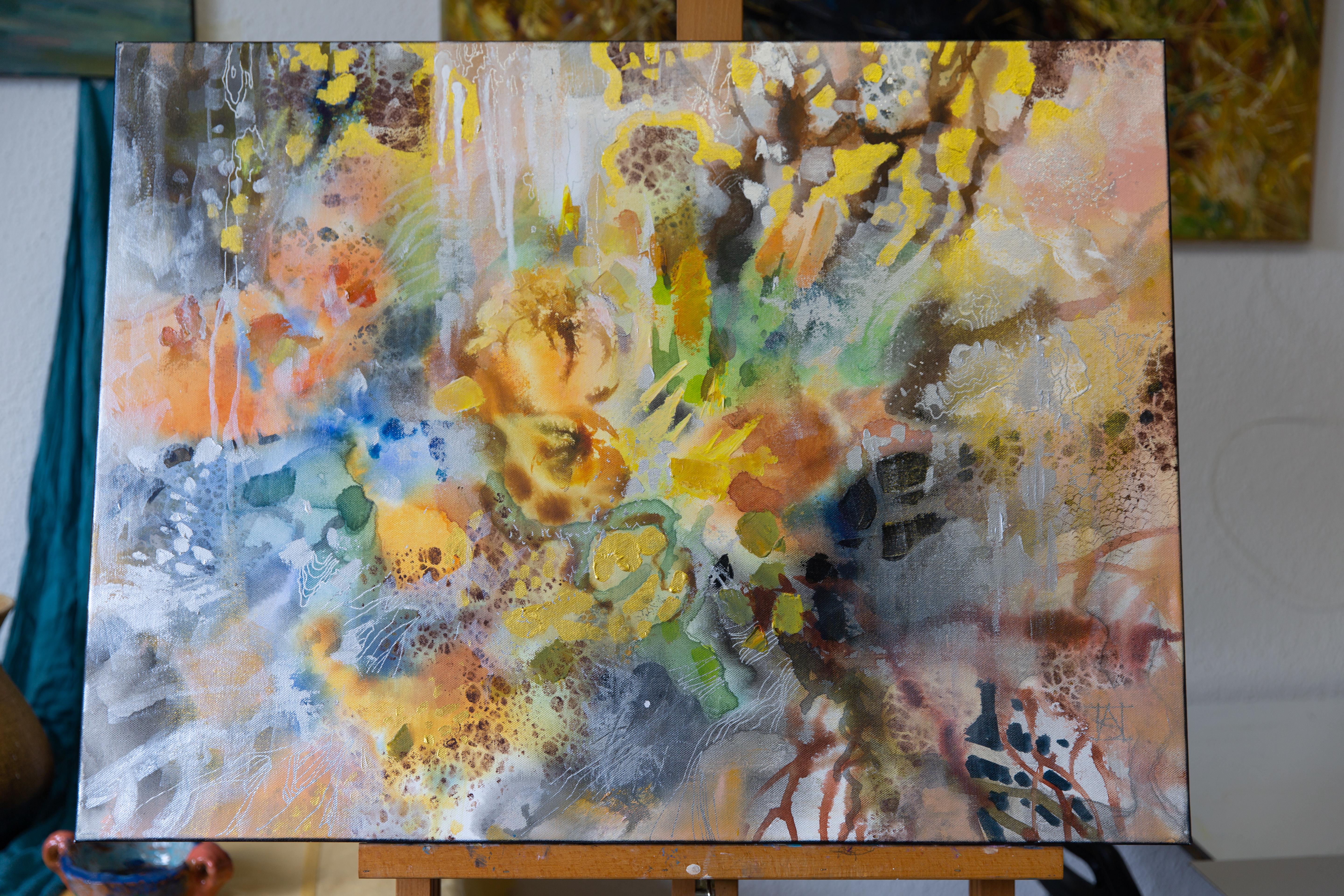 Abstract Still Life. Semi-abstract, horizontal flowers, interior, acrylic For Sale 6