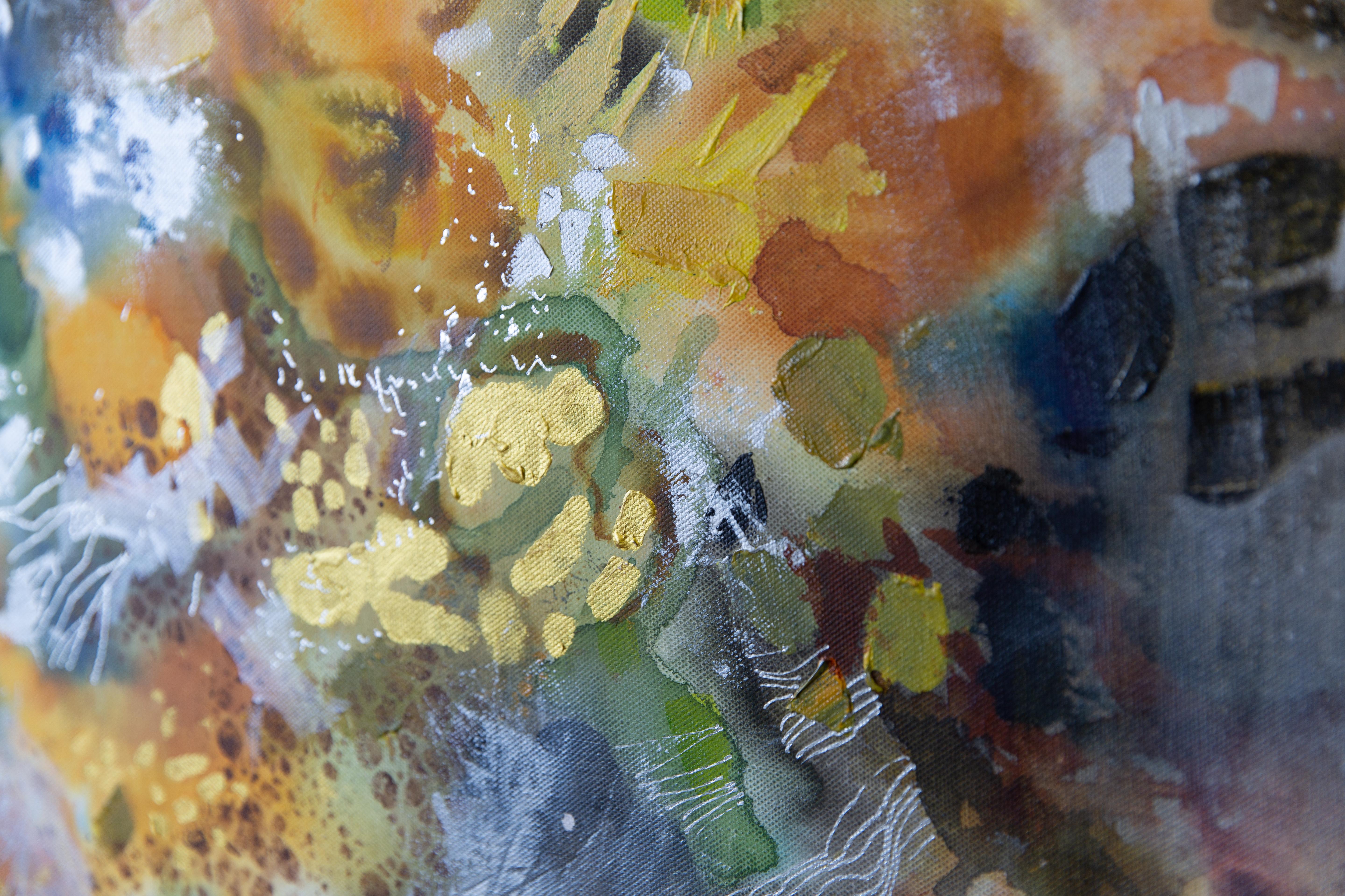 Abstract Still Life. Semi-abstract, horizontal flowers, interior, acrylic For Sale 2
