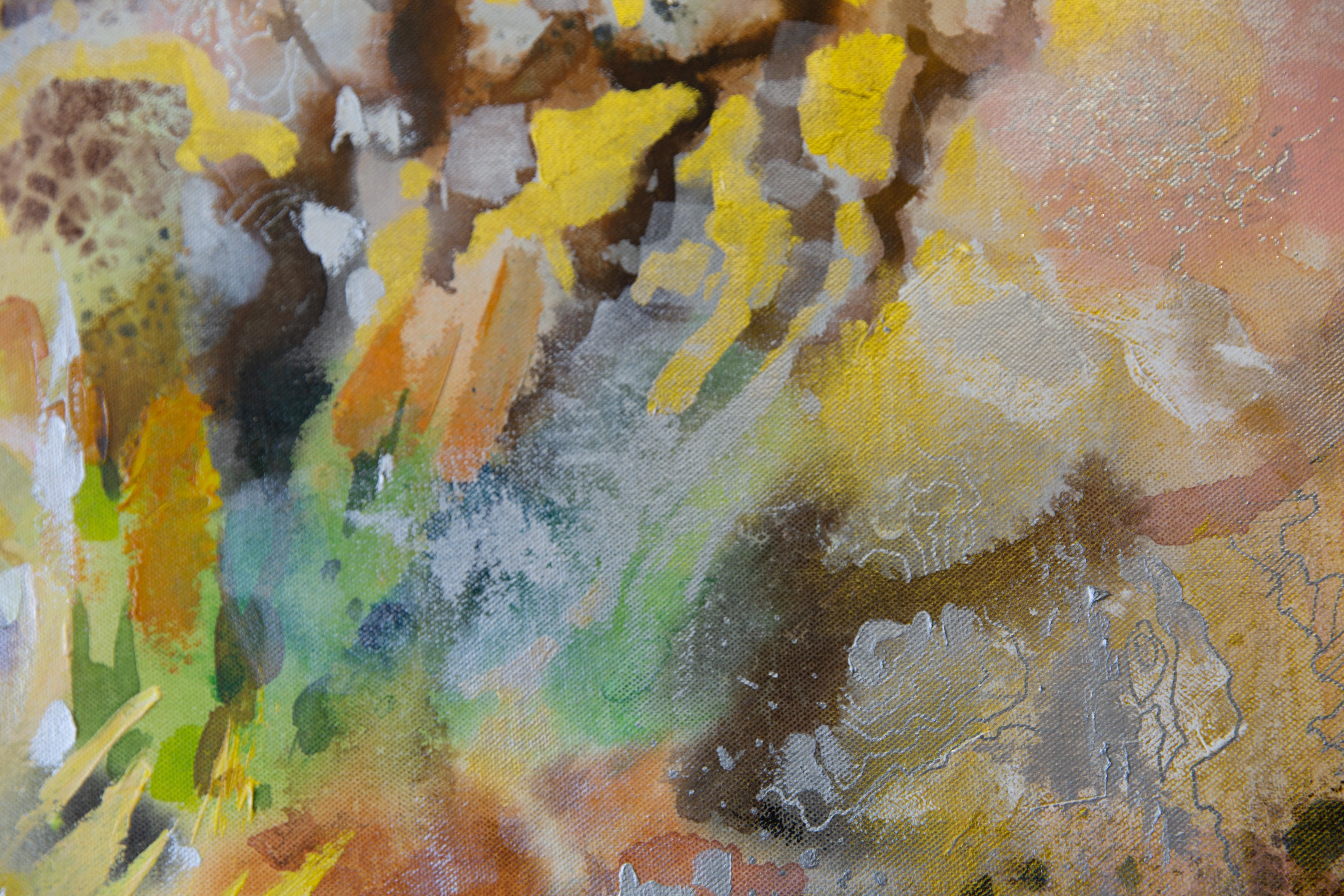 Abstract Still Life. Semi-abstract, horizontal flowers, interior, acrylic For Sale 3