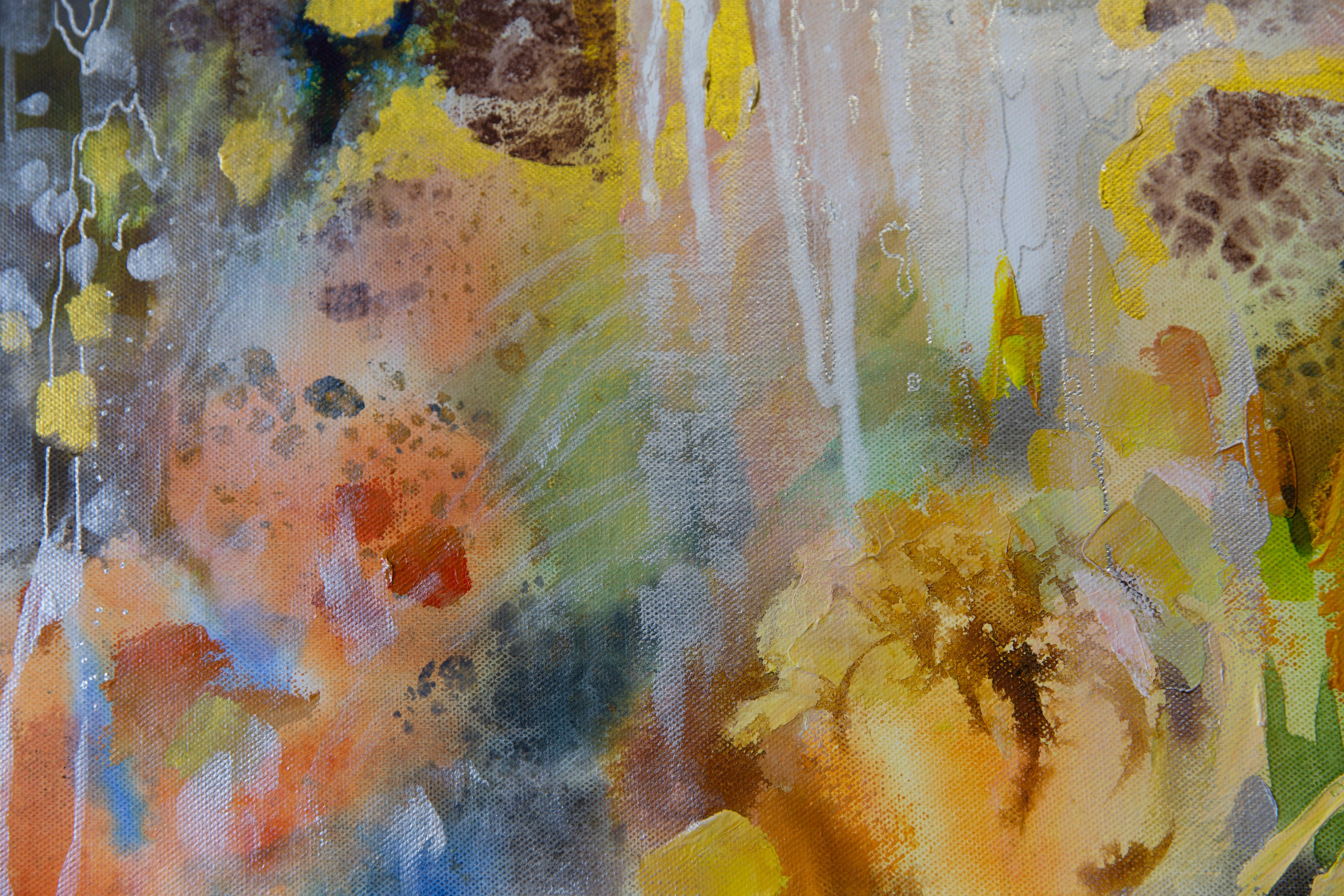 Abstract Still Life. Semi-abstract, horizontal flowers, interior, acrylic For Sale 4