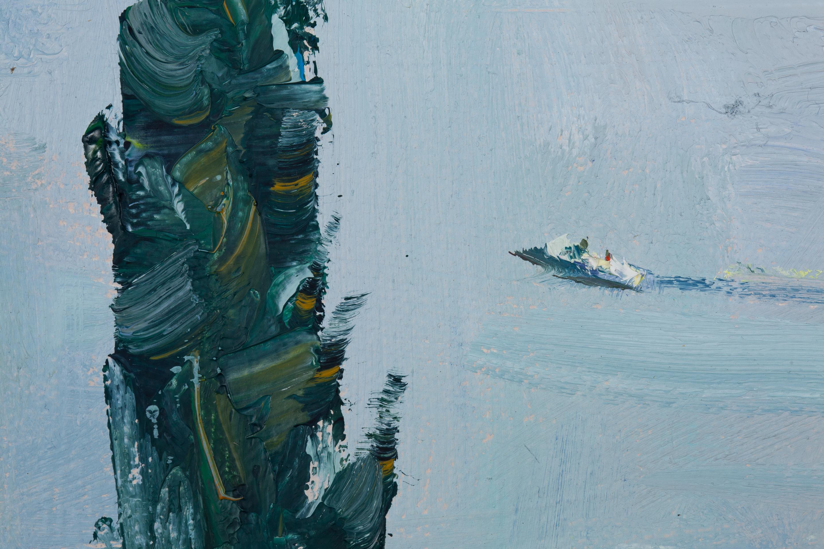 Afternoon at Lake Garda. Impressionism, horizontal, oil painting, lake, mountain For Sale 2