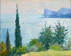 Tarde en el Lago de Garda. Impresionismo, horizontal, óleo, lago, montaña