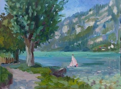Along The Coast. Landscape, lake, mountains, Switzerland, impressionism