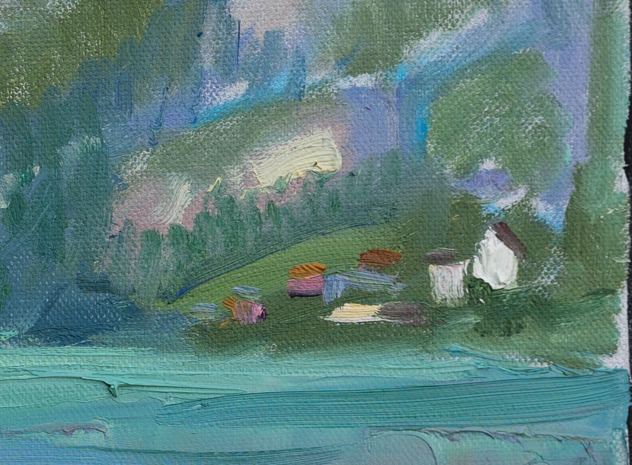 Le long de la côte Paysage, lac, montagnes, Suisse, petit, horizontal en vente 5