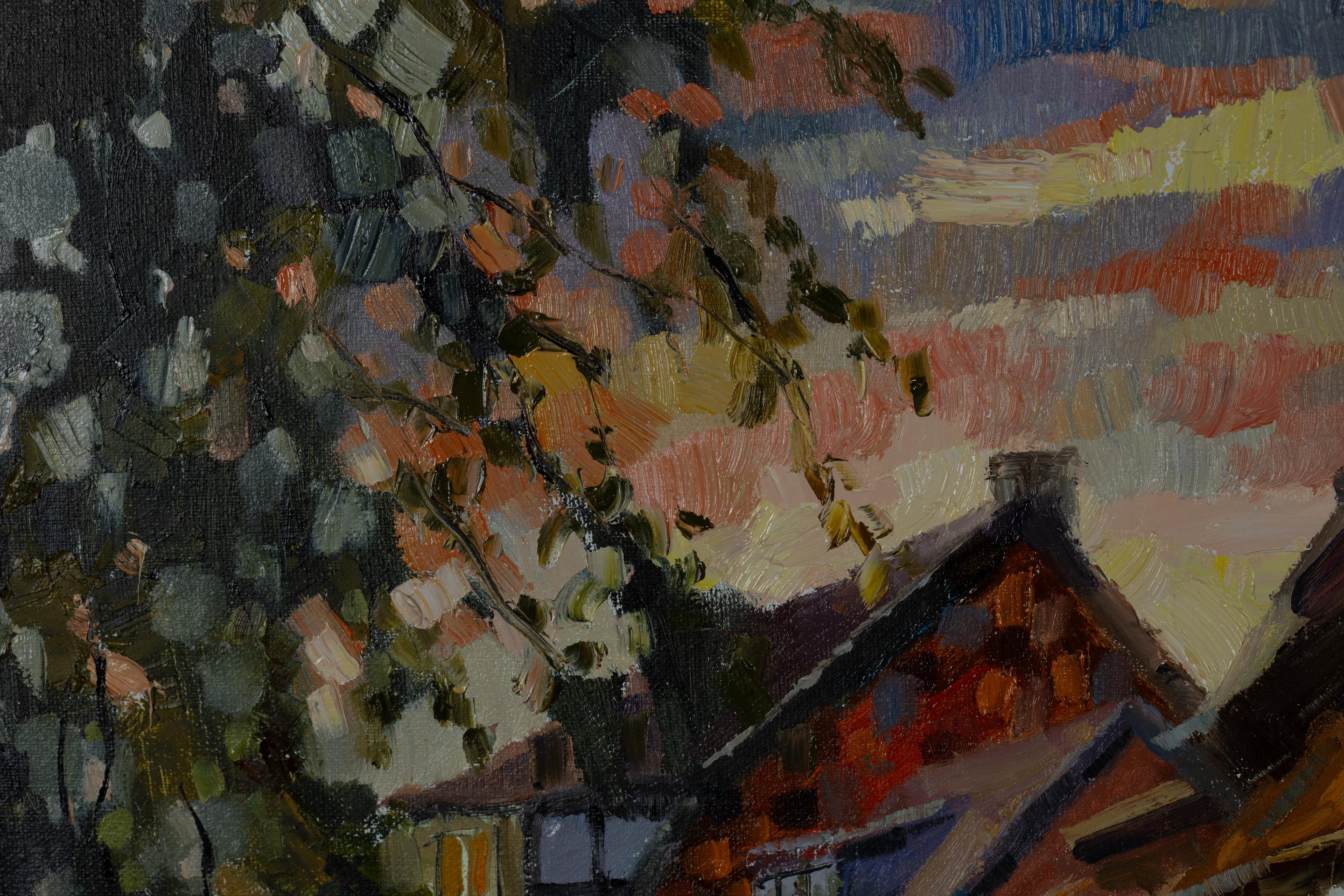 An Ancient Street in Quedlinburg. Cityscape in oil, vertical, Germany, evening For Sale 12