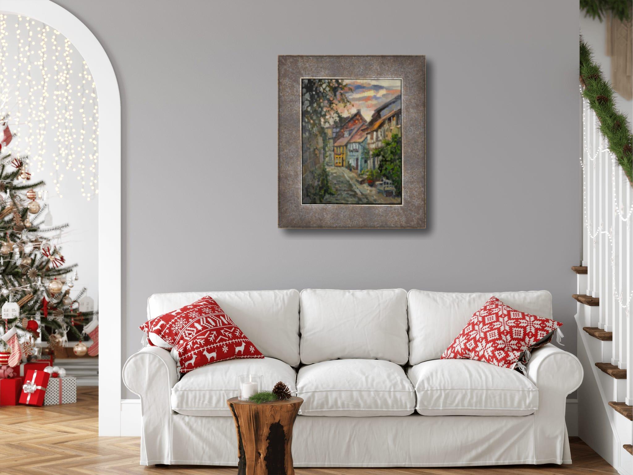 An Ancient Street in Quedlinburg. Cityscape in oil, vertical, Germany, evening For Sale 2