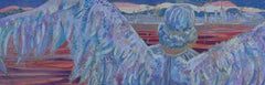 Angels in the City. Return of the Light Ones. Acrylic, horizontal, blue