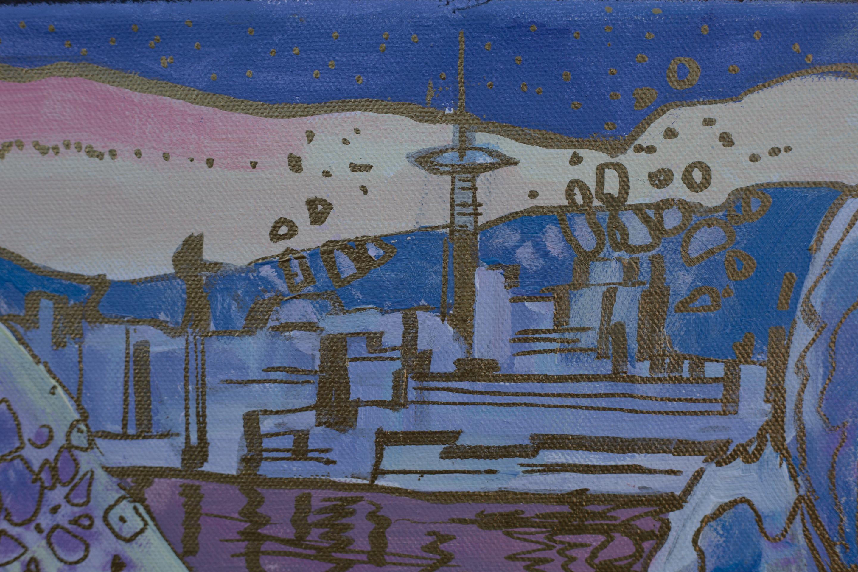 Angels in the City. Return of the Light Ones. Acrylic, horizontal, blue For Sale 7