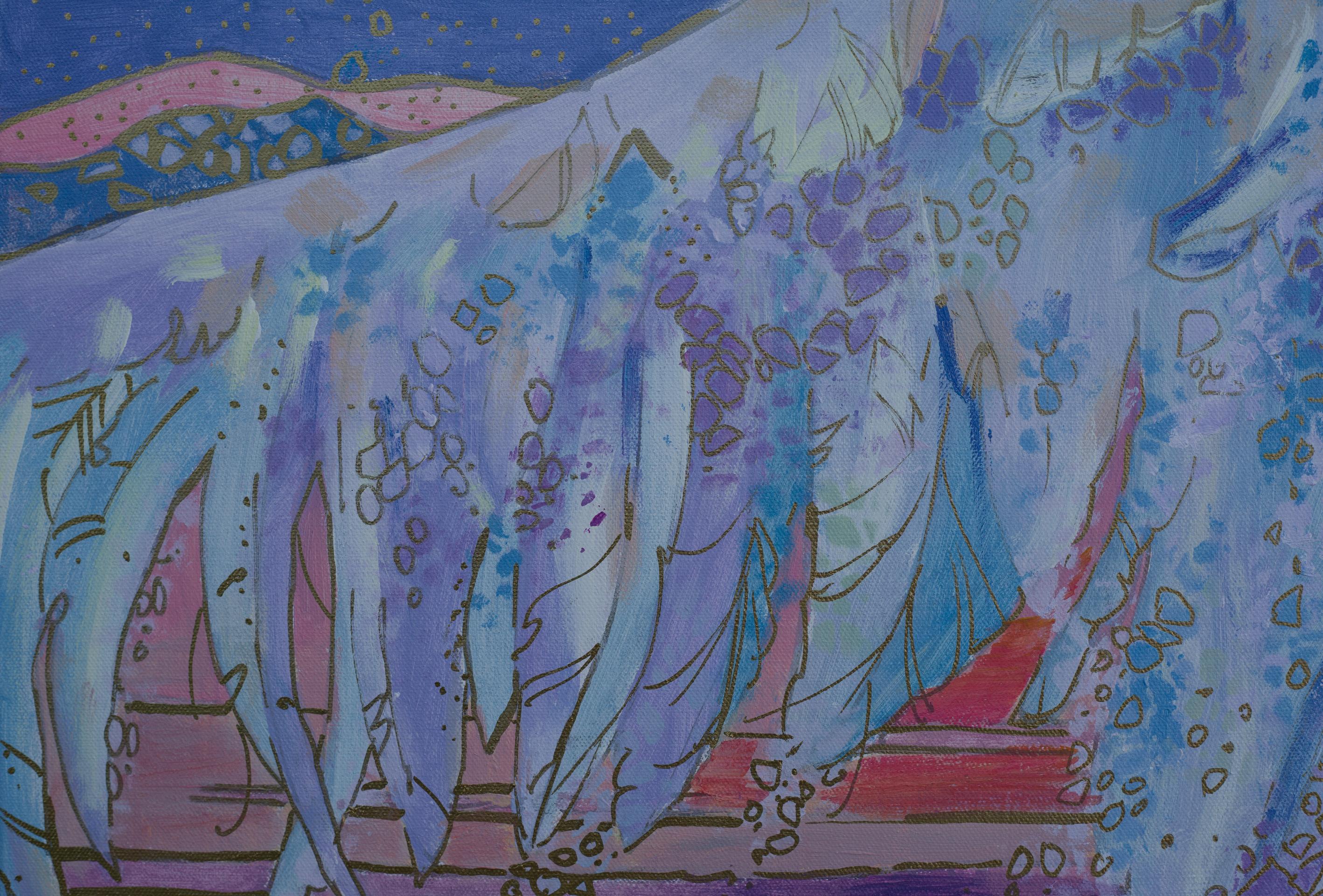 Angels in the City. Return of the Light Ones. Acrylic, horizontal, blue For Sale 1