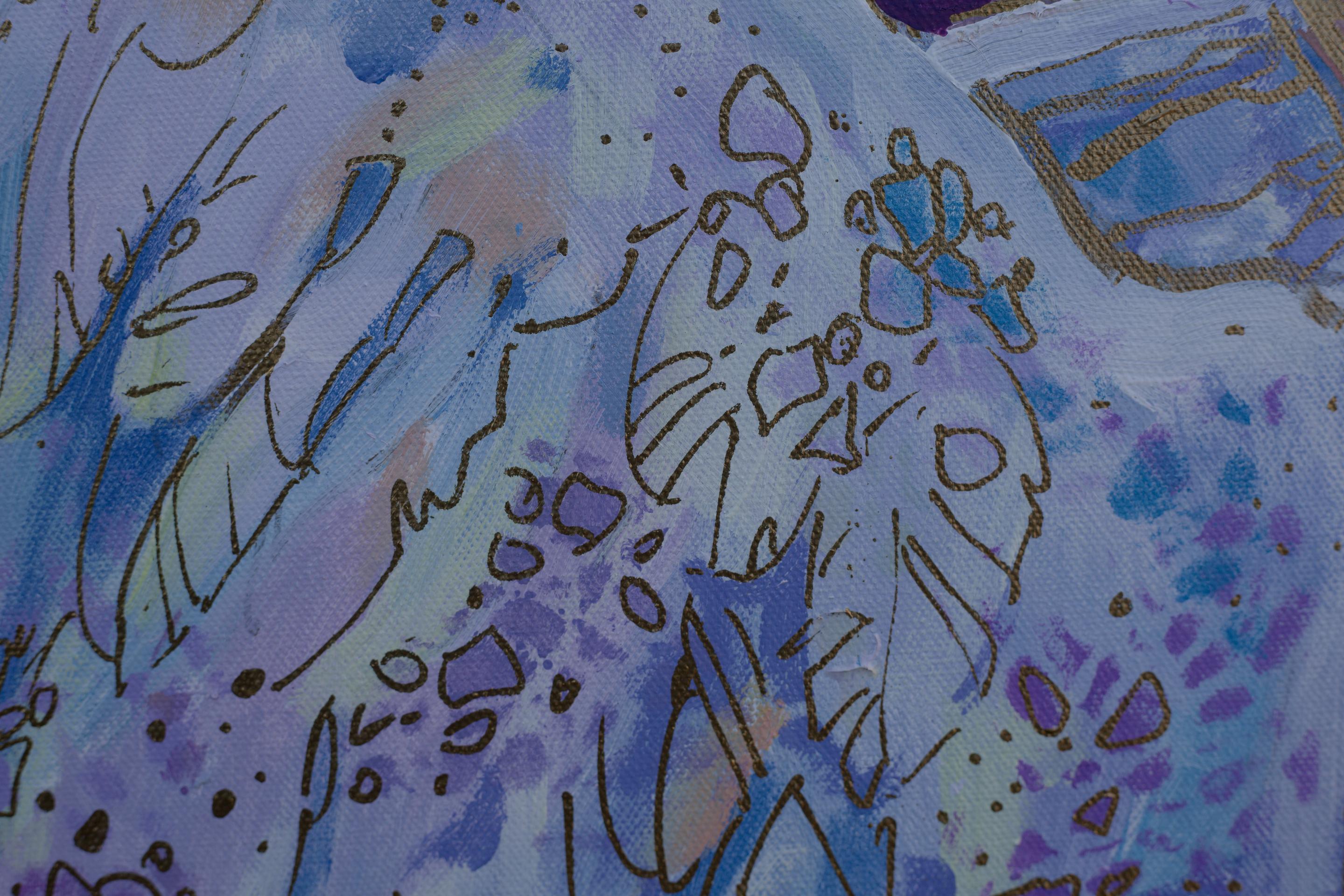 Angels in the City. Return of the Light Ones. Acrylic, horizontal, blue For Sale 3