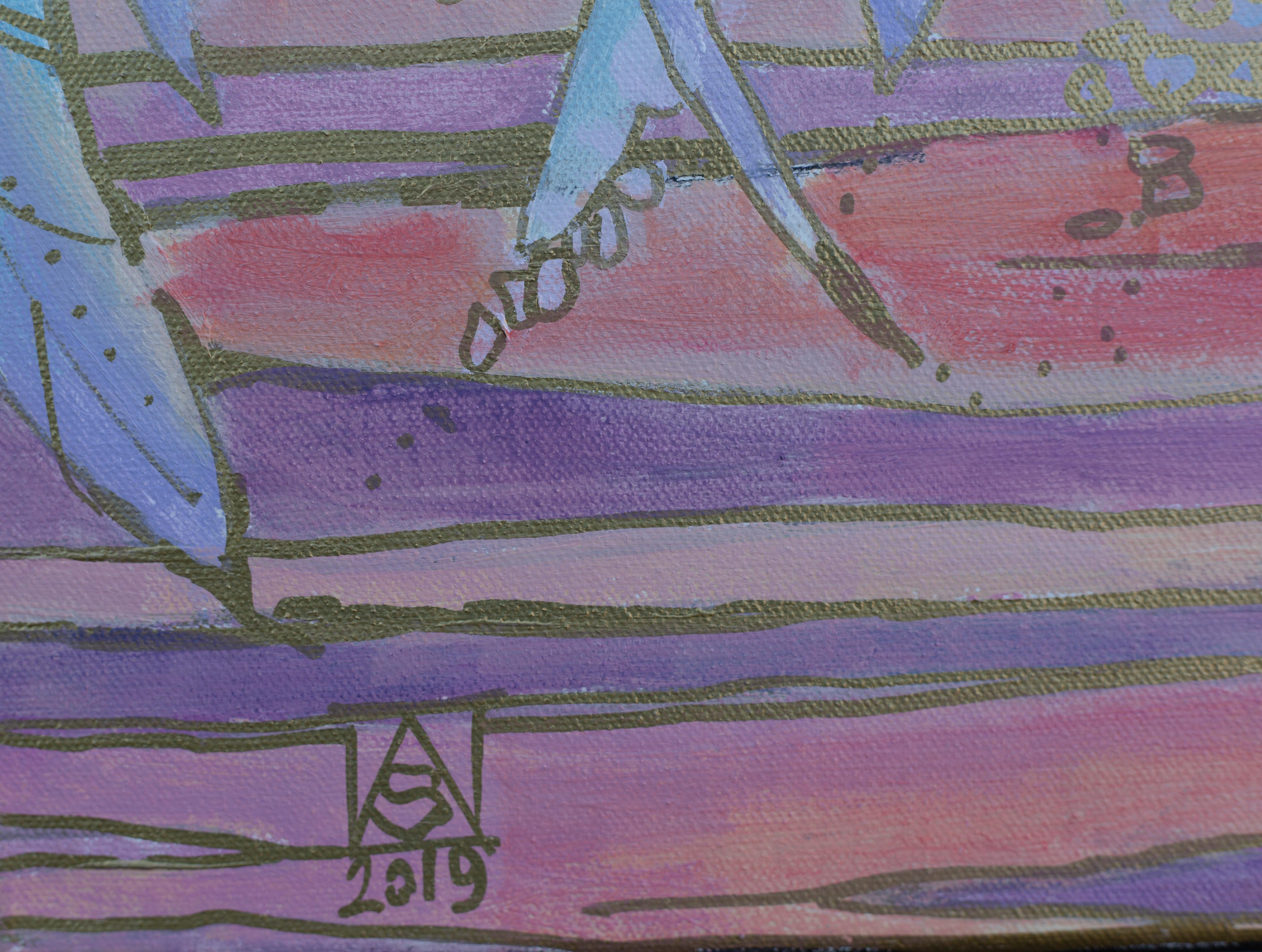 Angels in the City. Return of the Light Ones. Acrylic, horizontal, blue For Sale 4