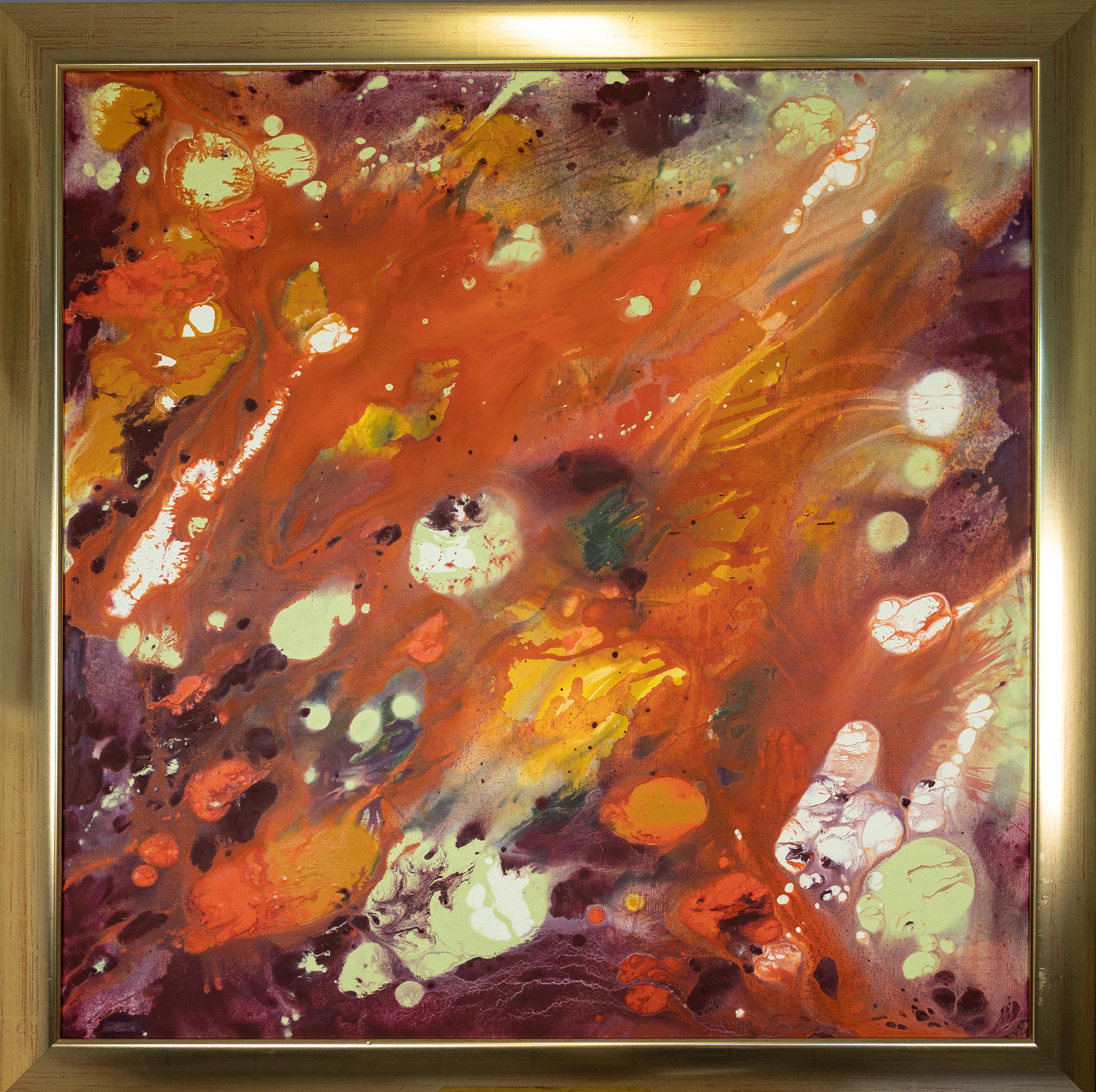 Anna Shesterikova Abstract Painting – Streben. Rotes Quadrat, abstrakt für Interieur, Blumen